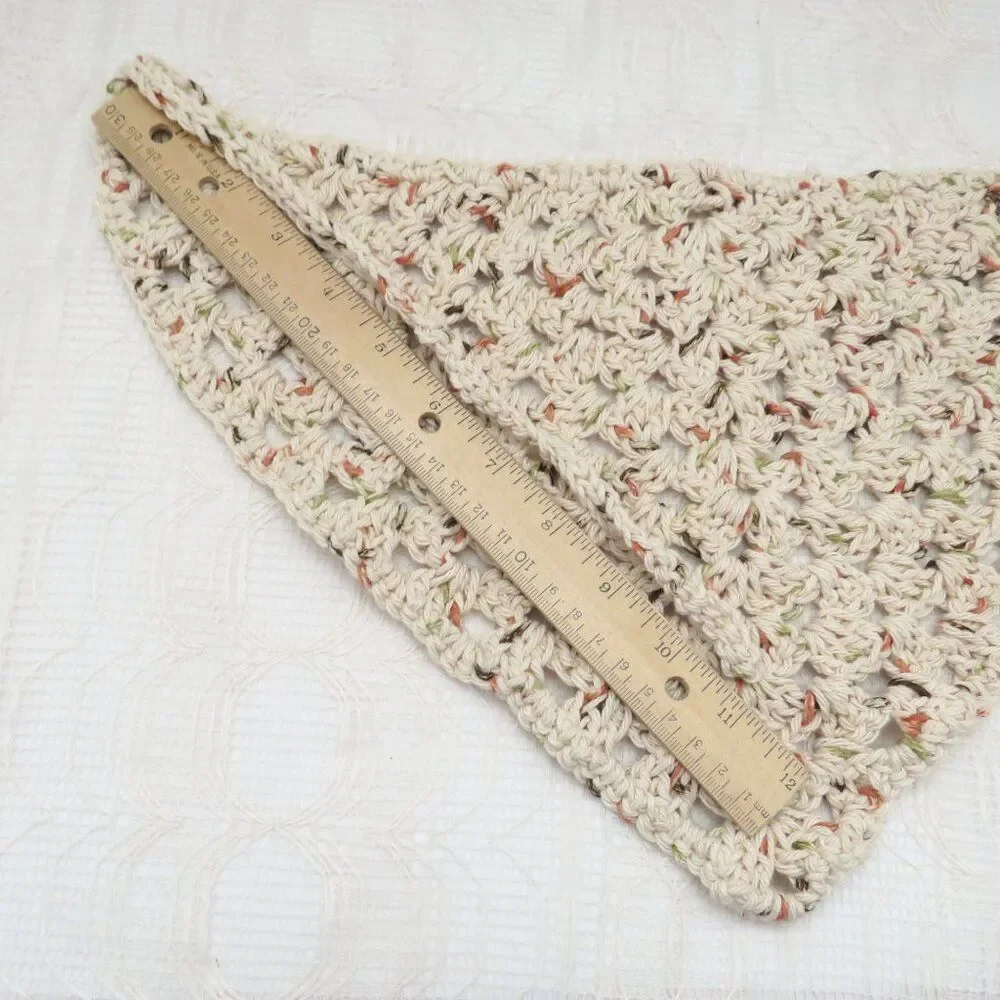 Beige Crocheted Bandana, Women Boho Cottage Core Hair Accessories, Festival Wear